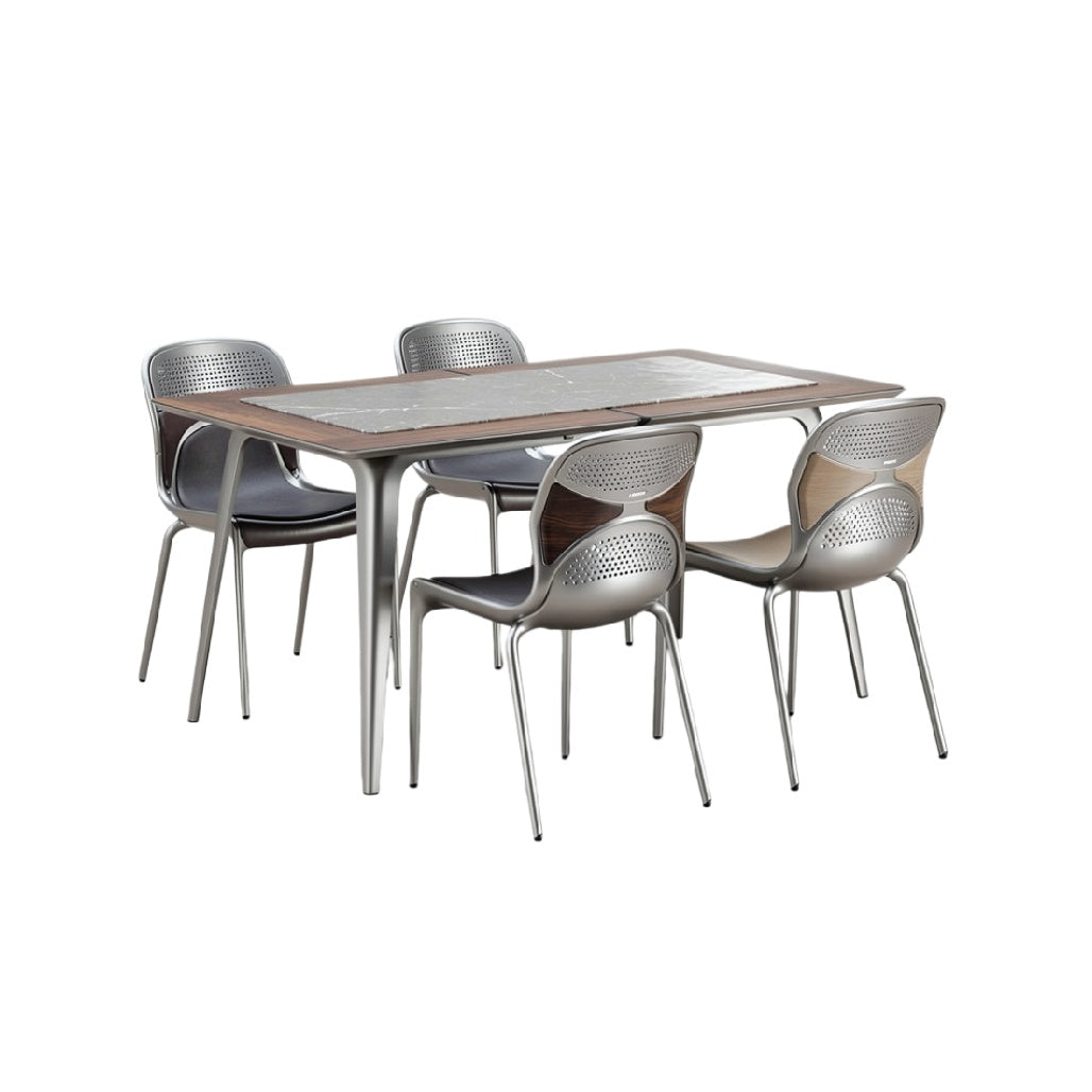 Technische titel: "Moderne Eettafel met Aluminium Stoelen - Stijlvol en Functioneel"